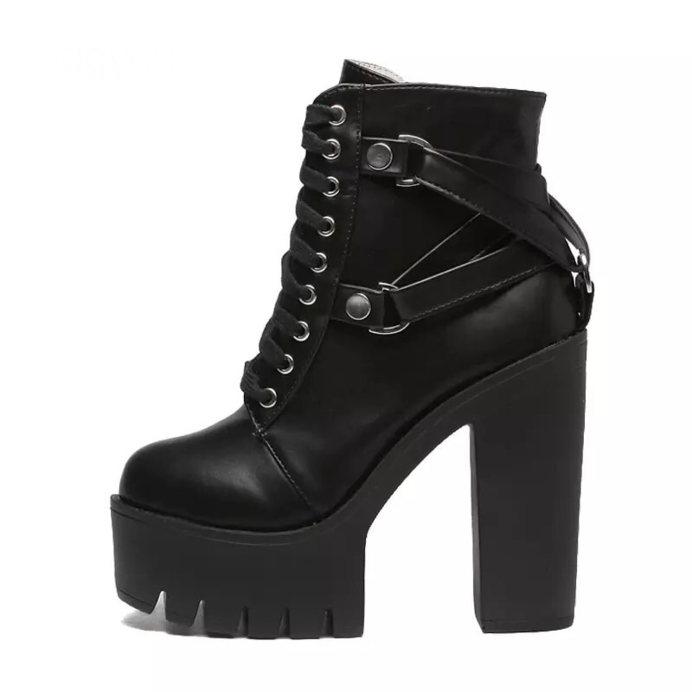 🖤 90’s Chunky platform lace up booties/ Black - Picture 5 of 8